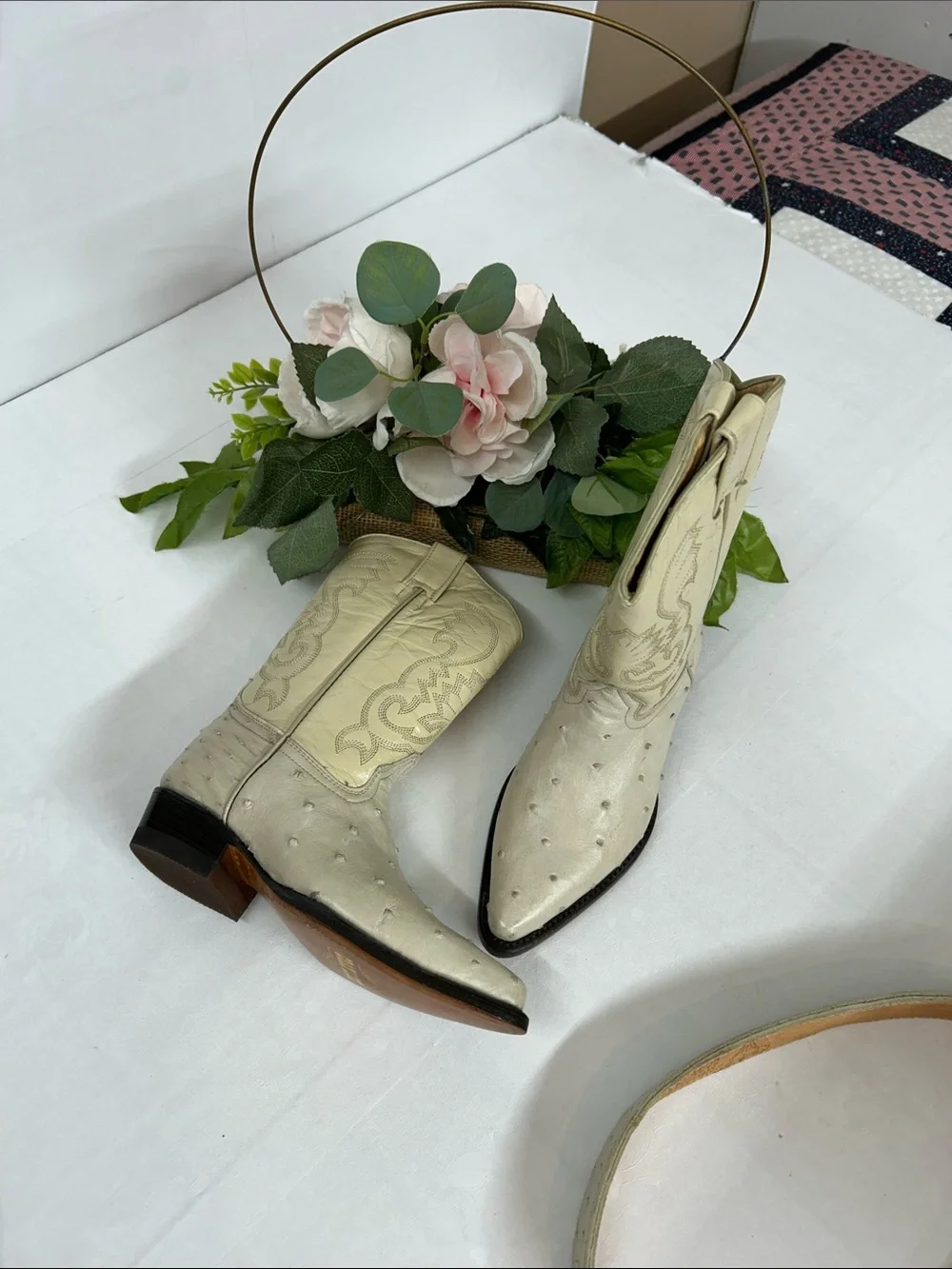 Kids  set Cream Western Ankle Boots with Pointed Toe